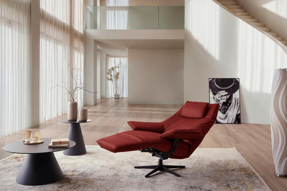 RELAXSESSEL in Leder Weinrot  - Weinrot/Schwarz, Design, Leder/Metall (92/79/82cm) - Dieter Knoll