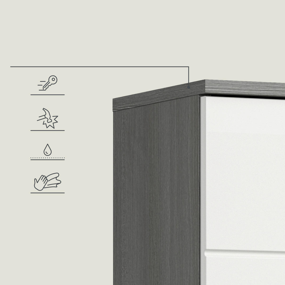 HOCHSCHRANK 70/191/31 cm  - Weiß Hochglanz/Silberfarben, Trend, Holzwerkstoff/Kunststoff (70/191/31cm) - MID.YOU