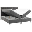 BOXBETT 160/200 cm,  in Anthrazit, Matratze, Bettkasten, Topper, H2 = mittel  - Chromfarben/Anthrazit, KONVENTIONELL, Textil/Metall (160/200cm) - Carryhome