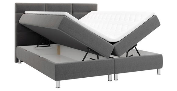 BOXBETT 160/200 cm,  in Anthrazit, Matratze, Bettkasten, Topper, H2 = mittel  - Chromfarben/Anthrazit, KONVENTIONELL, Textil/Metall (160/200cm) - Carryhome