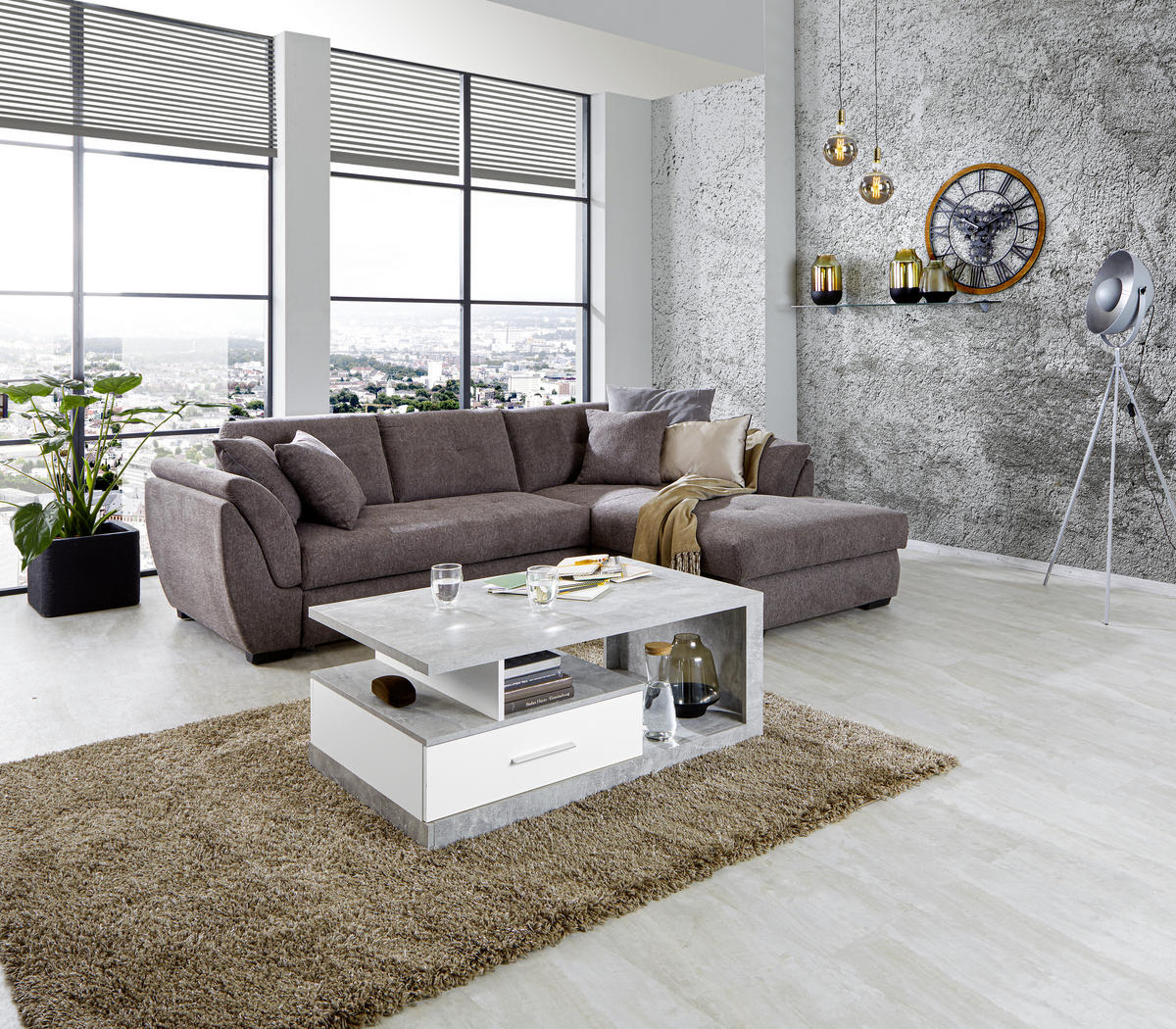 ECKSOFA in Webstoff Braun  - Braun, Design, Kunststoff/Textil (278/187cm) - Livetastic