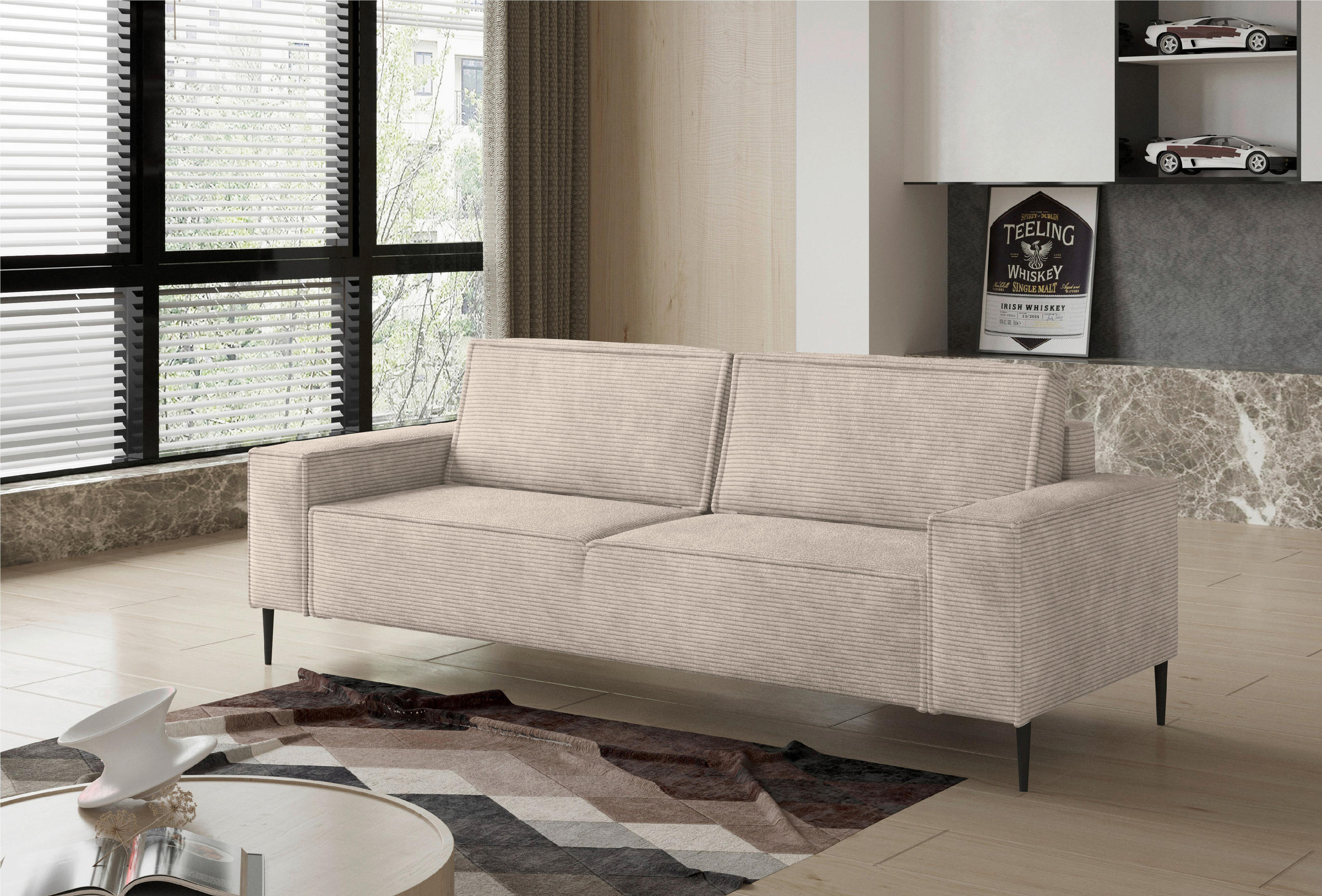 KANAPÉÁGY textil homok  - fekete/homok, Design, textil/fém (240/89/103cm) - Ti'me