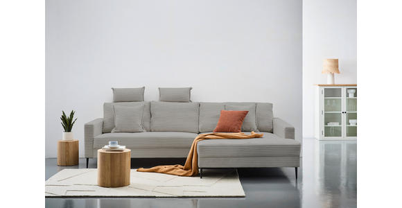 ECKSOFA Hellgrau Cord - Hellgrau/Schwarz, KONVENTIONELL, Textil/Metall (276/173cm) - Carryhome
