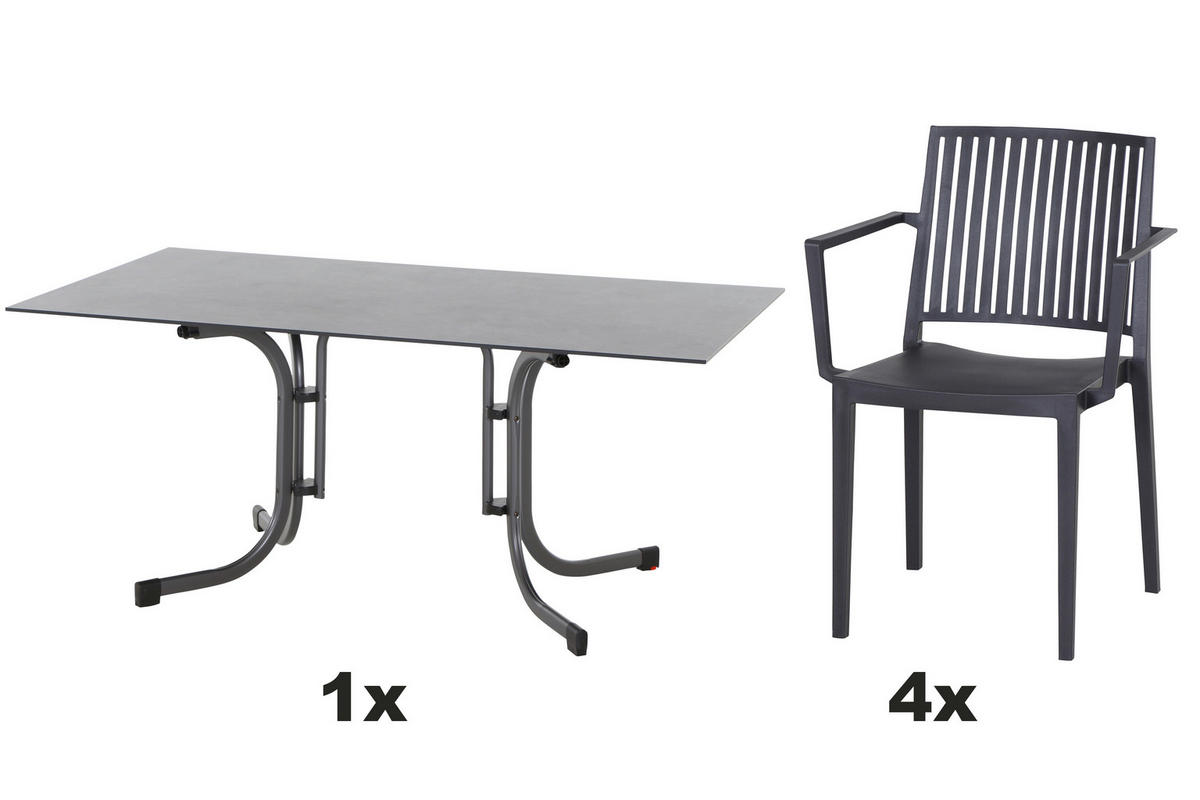 GARTENGARNITUR 5-teilig Stahl 5-teilig  - Anthrazit, Basics, Kunststoff/Metall (57/80/56cm) - Siena Garden