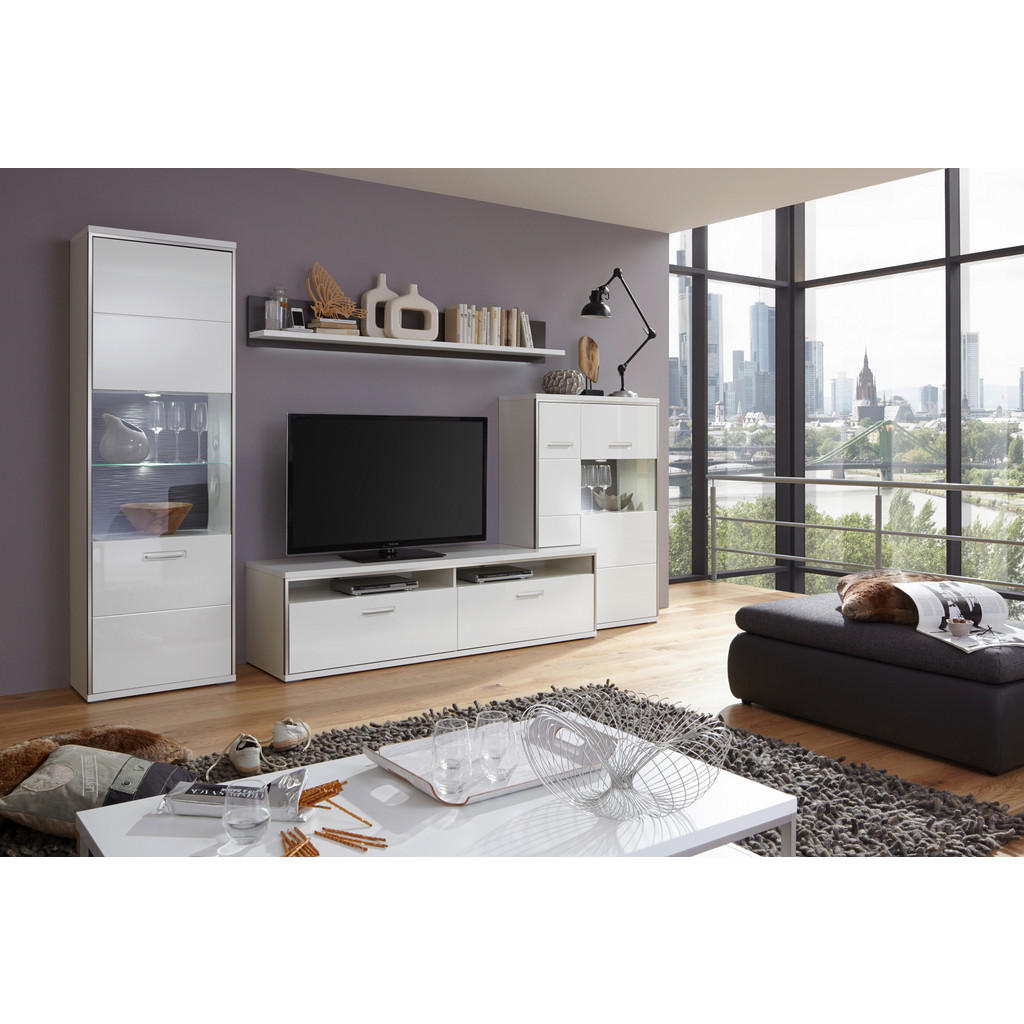 Thumbnail - Livetastic Wohnwand Accra, Grau, Silber, Weiß, Metall, 5 Fächer, 2 Schubladen, 319x201x52 cm, Made in EU, Wohnzimmer, Wo...
