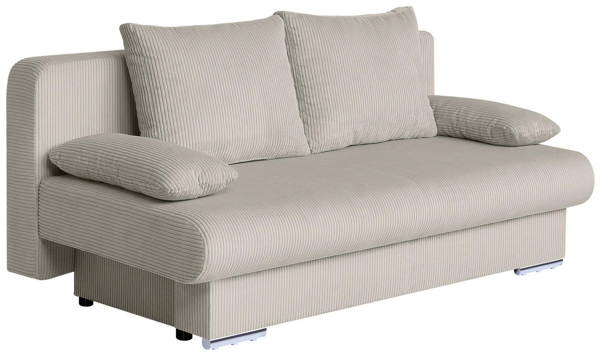 SCHLAFSOFA  mit Rücken echt, Liegefunktion Cord Creme  - Chromfarben/Creme, Design, Kunststoff/Textil (193/85/86cm) - P & B