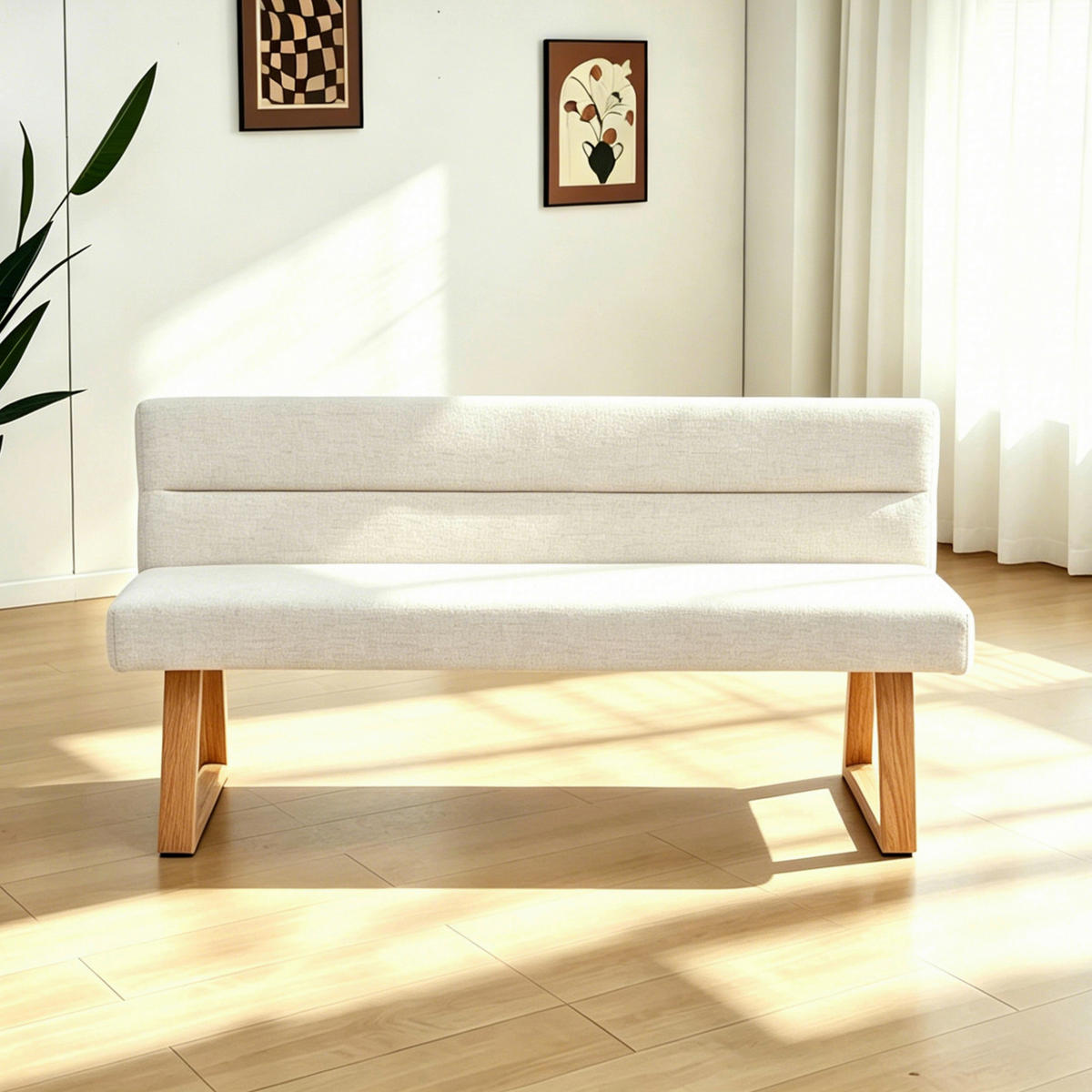 KLUPA  boje hrasta, bež  drvo, metal, tekstil      - boje hrasta/bež, Moderno, drvo/metal (140/82/61cm) - Livetastic