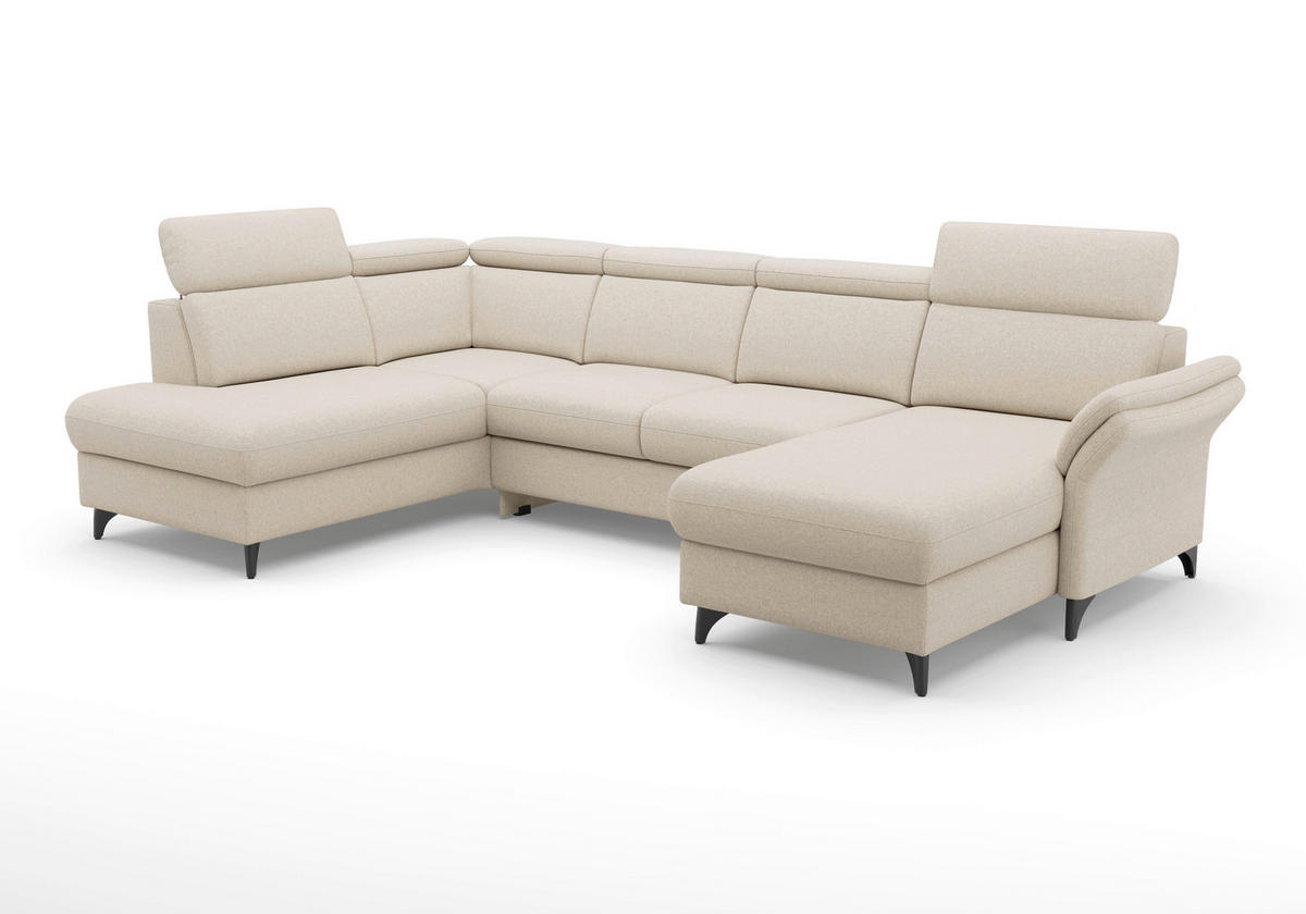 WOHNLANDSCHAFT GLENDALE E Creme Flachgewebe  - Creme/Schwarz, KONVENTIONELL, Textil/Metall (193/321/166cm) - Sit & More