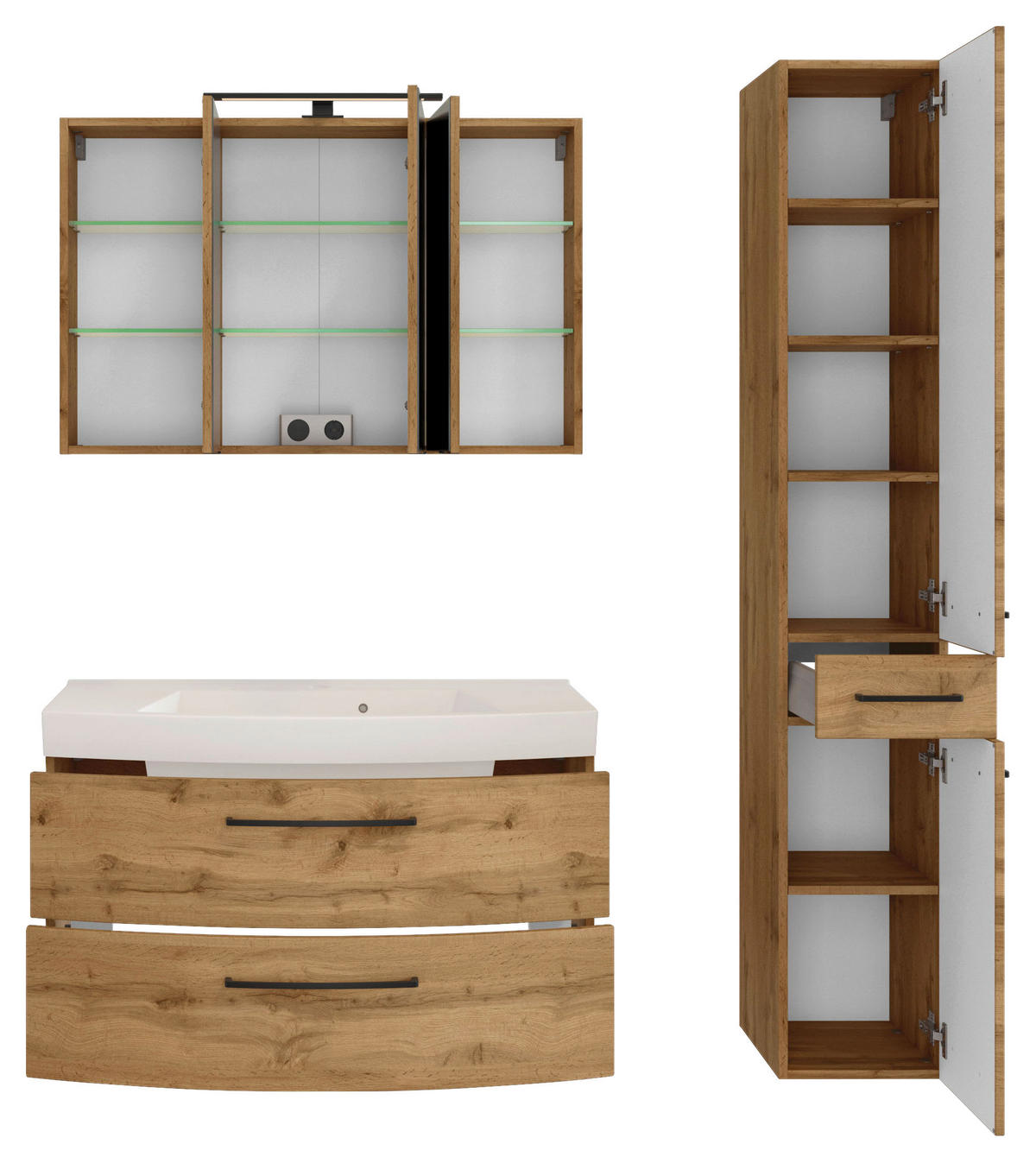 BADEZIMMER  in 130 cm  - Weiss/Eichefarben, Modern, Holzwerkstoff/Stein (130cm) - Held