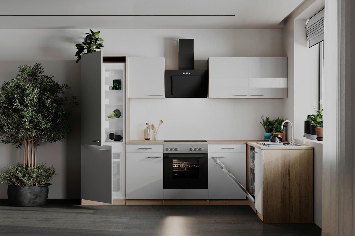 HÖRNKÖK 280/172 cm  i vit  - stålfärgad/vit, Basics, metall/trämaterial (280/172cm) - Respekta