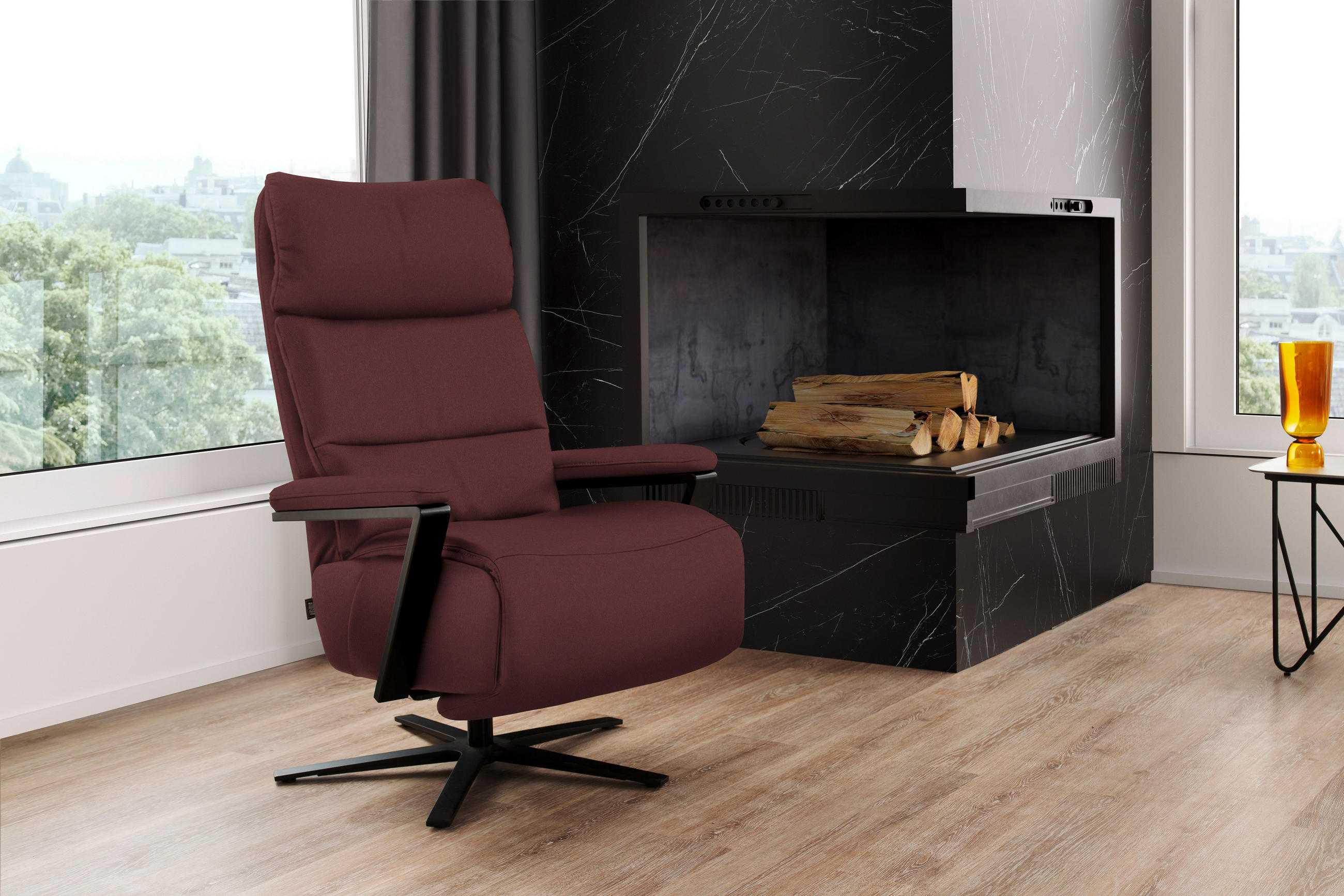 FERNSEHSESSEL  mit Relaxfunktion Echtleder Bordeaux  - Bordeaux/Schwarz, Design, Leder/Metall (74/111/85cm) - Schöner Wohnen