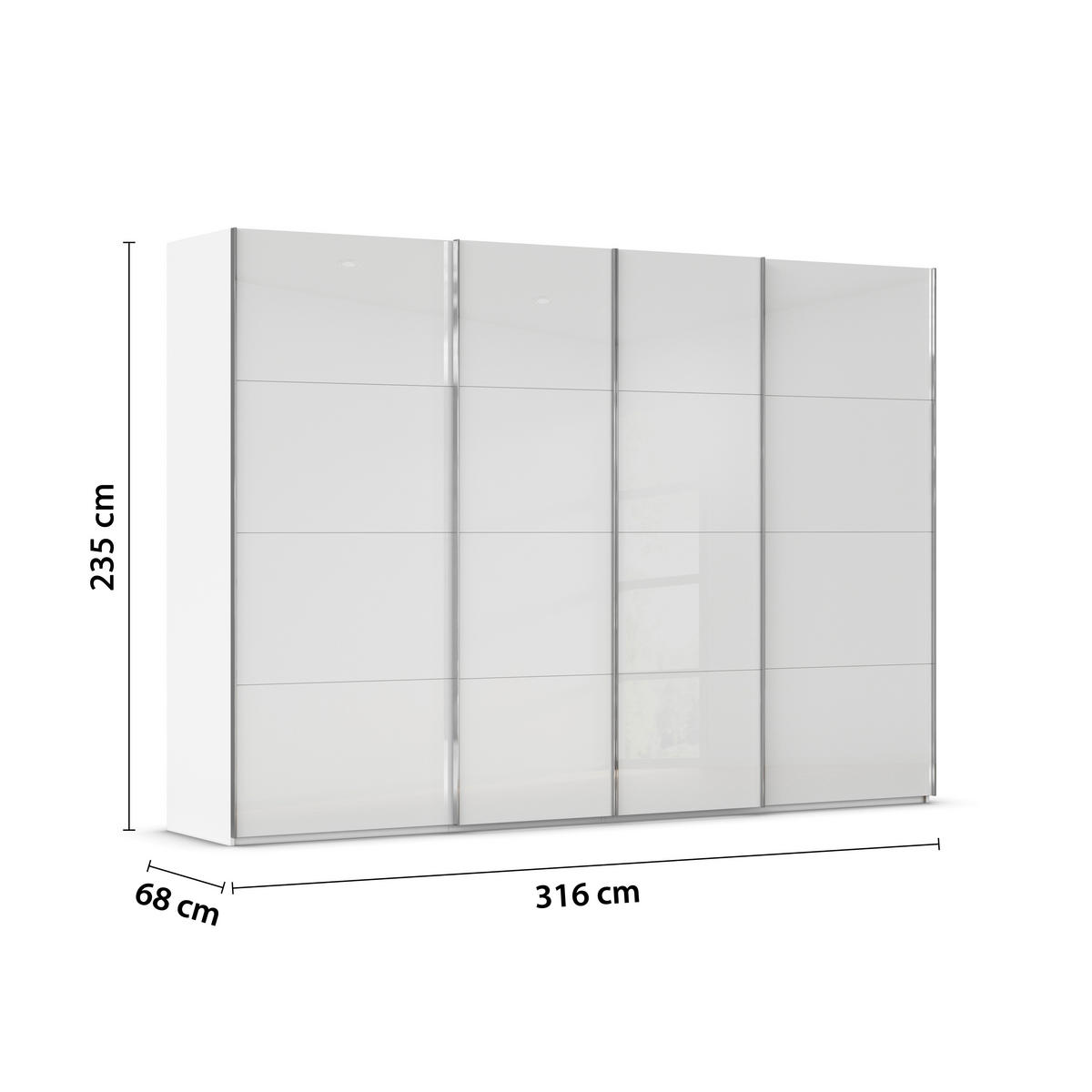 SCHWEBETÜRENSCHRANK 316/235/68 cm 4-türig Weiß  - Chromfarben/Weiß, Design, Glas/Holzwerkstoff (316/235/68cm) - Novel