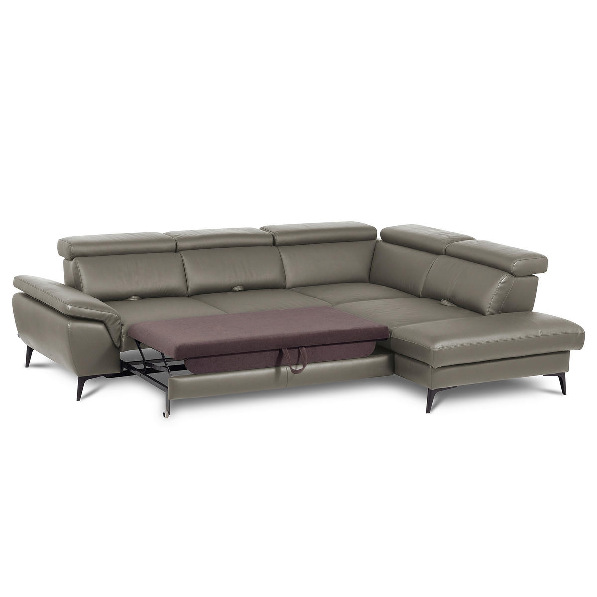 ECKSOFA  in Lederlook Echtleder Schlammfarben  - Schlammfarben/Schwarz, Design, Leder/Textil (274/220cm) - Livetastic