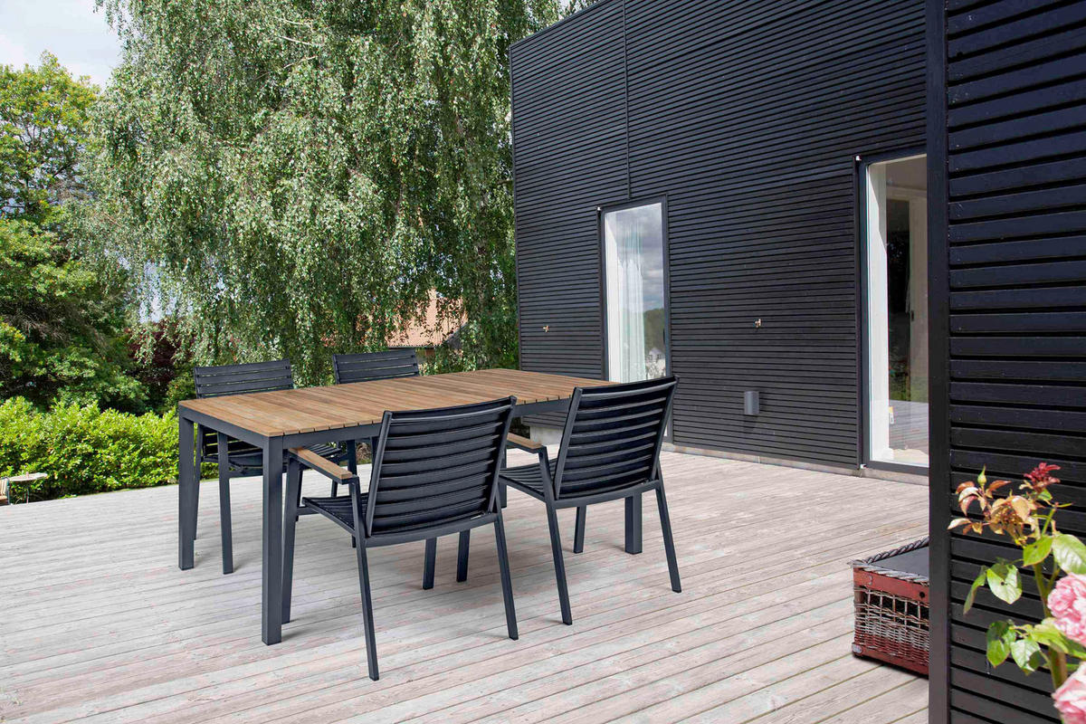 STAPELSTUHL Teakfarben, Schwarz, Anthrazit  - Anthrazit/Schwarz, KONVENTIONELL, Holz/Kunststoff (56,5/84/62cm) - Gardenson