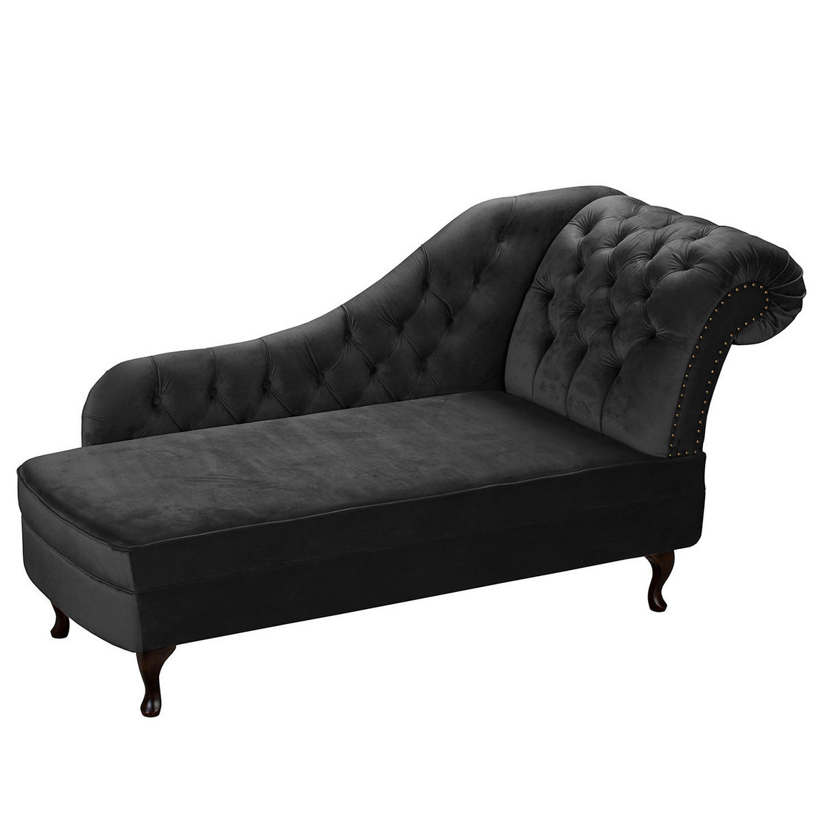 RÉCAMIERE Samt Schwarz  - Schwarz/Braun, Design, Holz/Textil (185/93/75cm) - Livetastic