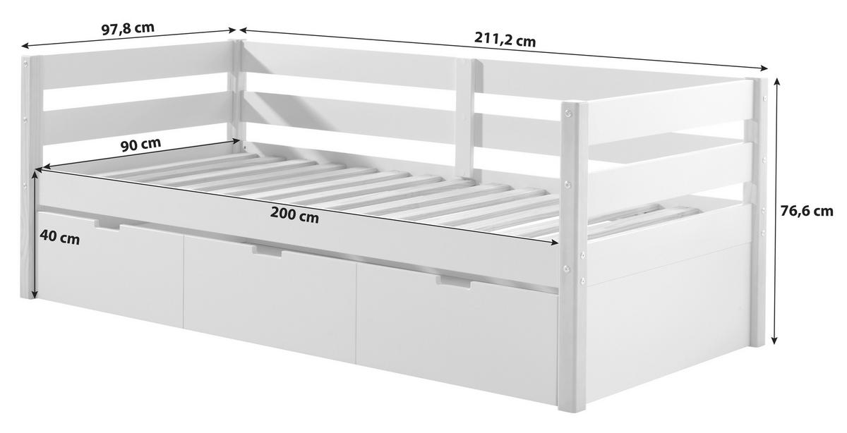 AUSZIEHBETT 90/200 cm  in Weiß, Kieferfarben  - Weiß/Kieferfarben, MODERN, Holz/Holzwerkstoff (90/200cm) - MID.YOU
