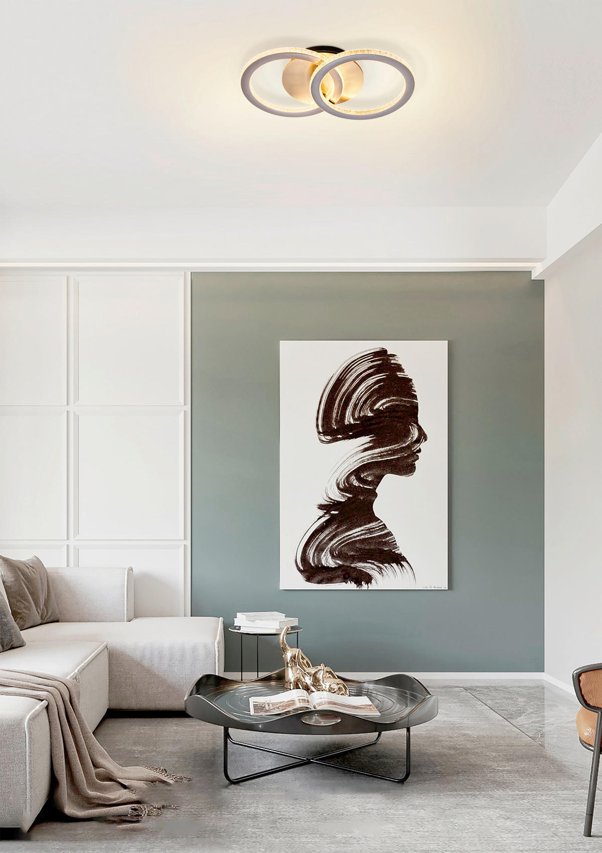 DECKENLEUCHTE Specs 25/42,5/7,5 cm  - Champagner/Weiß, Design, Kunststoff/Metall (25/42,5/7,5cm)