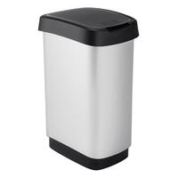 ABFALLEIMER Kunststoff   - Silberfarben/Schwarz, Basics, Kunststoff (33,3/25,2/47,6cm) - Rotho