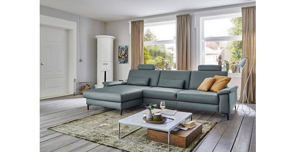 ECKSOFA in Echtleder Blaugrau 176/334 cm - Blaugrau/Schwarz, Design, Leder/Metall (176/334cm) - Dieter Knoll