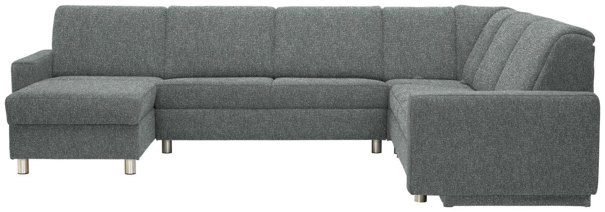 WOHNLANDSCHAFT  in Mikrovelours Graugrün  - Alufarben/Graugrün, KONVENTIONELL, Kunststoff/Textil (158/322/236cm) - Sedda