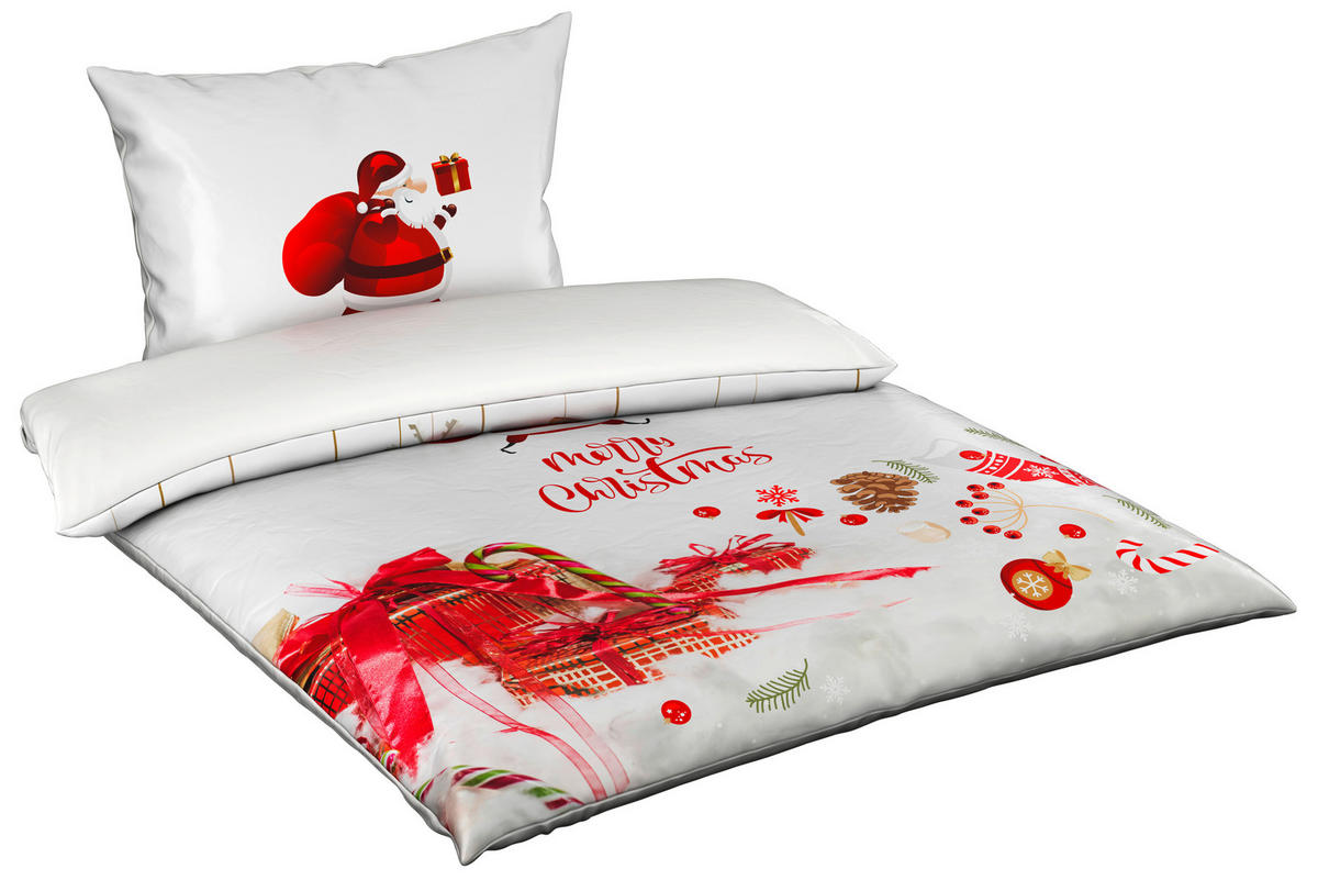 POSTELJINA SA DVA LICA Christmas Collection 140/200 cm saten crvena, bela  - bela/crvena, Osnovno, tekstil (140/200cm) - X-Mas