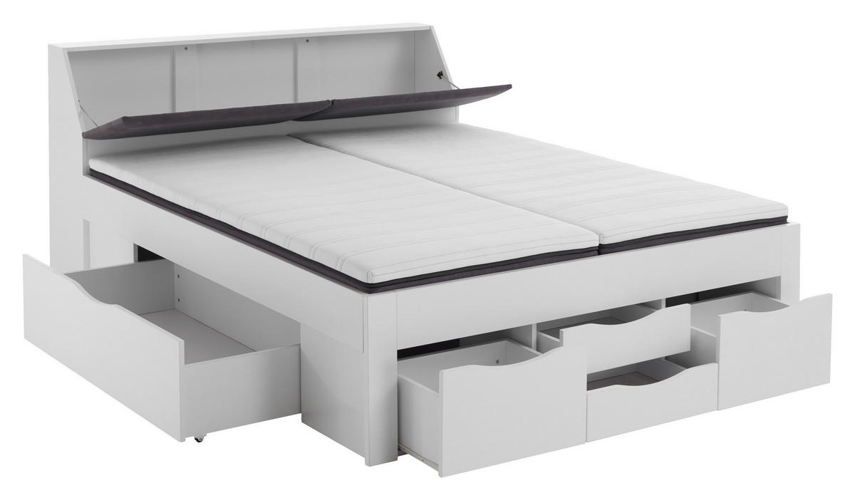 STAURAUMBETT 180/200 cm  in Weiß  - Weiß/Grau, KONVENTIONELL, Holzwerkstoff (180/200cm) - Boxxx