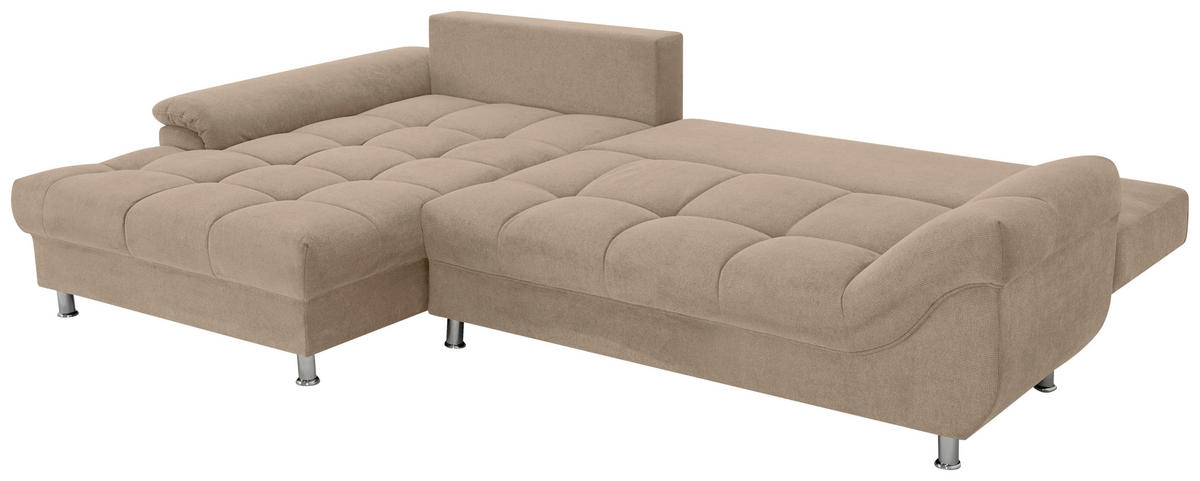 ECKSOFA Taupe Flachgewebe, Mikrofaser  - Taupe/Chromfarben, Design, Kunststoff/Textil (198/312cm) - Livetastic