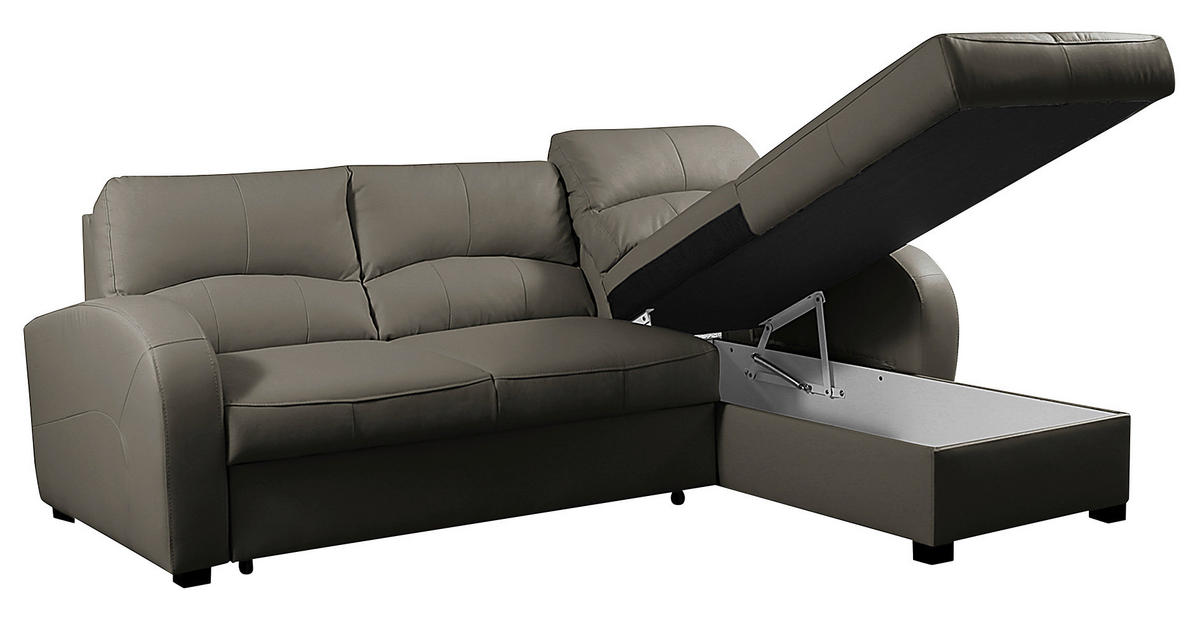 ECKSOFA in Lederlook Echtleder Schlammfarben  - Schlammfarben/Schwarz, Design, Leder/Kunststoff (227/168cm) - Livetastic