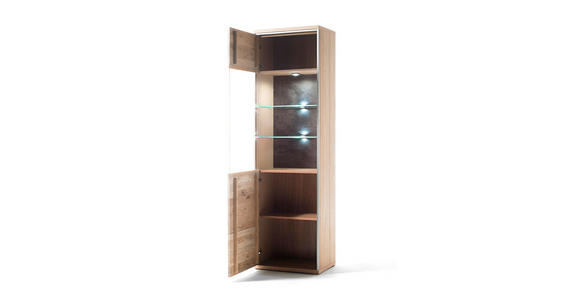 VITRINE Eiche furniert, massiv Eichefarben - Hellbraun/Edelstahlfarben, KONVENTIONELL, Glas/Holz (64/201/39cm) - Cantus