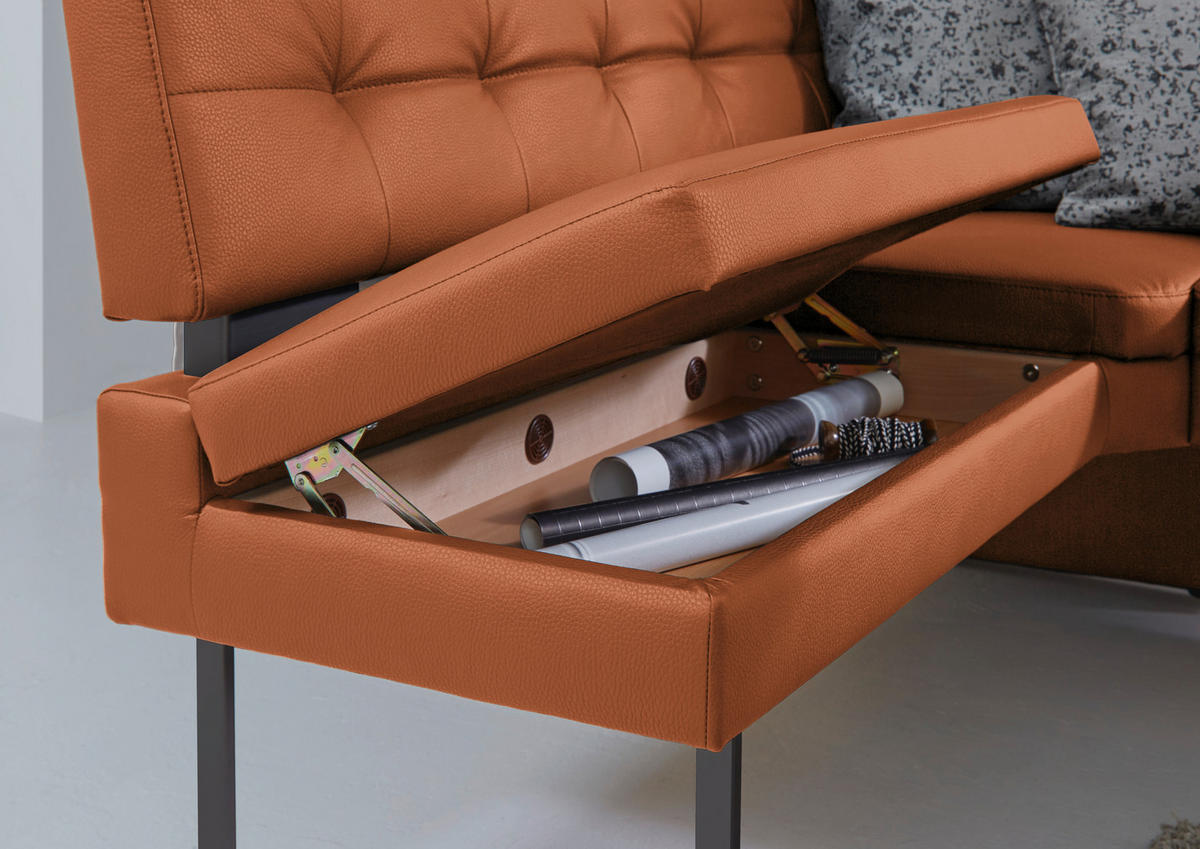 ECKBANK 158/200 cm  in Braun, Orange  - Schwarz/Braun, Design, Textil/Metall (158/200cm) - Dieter Knoll