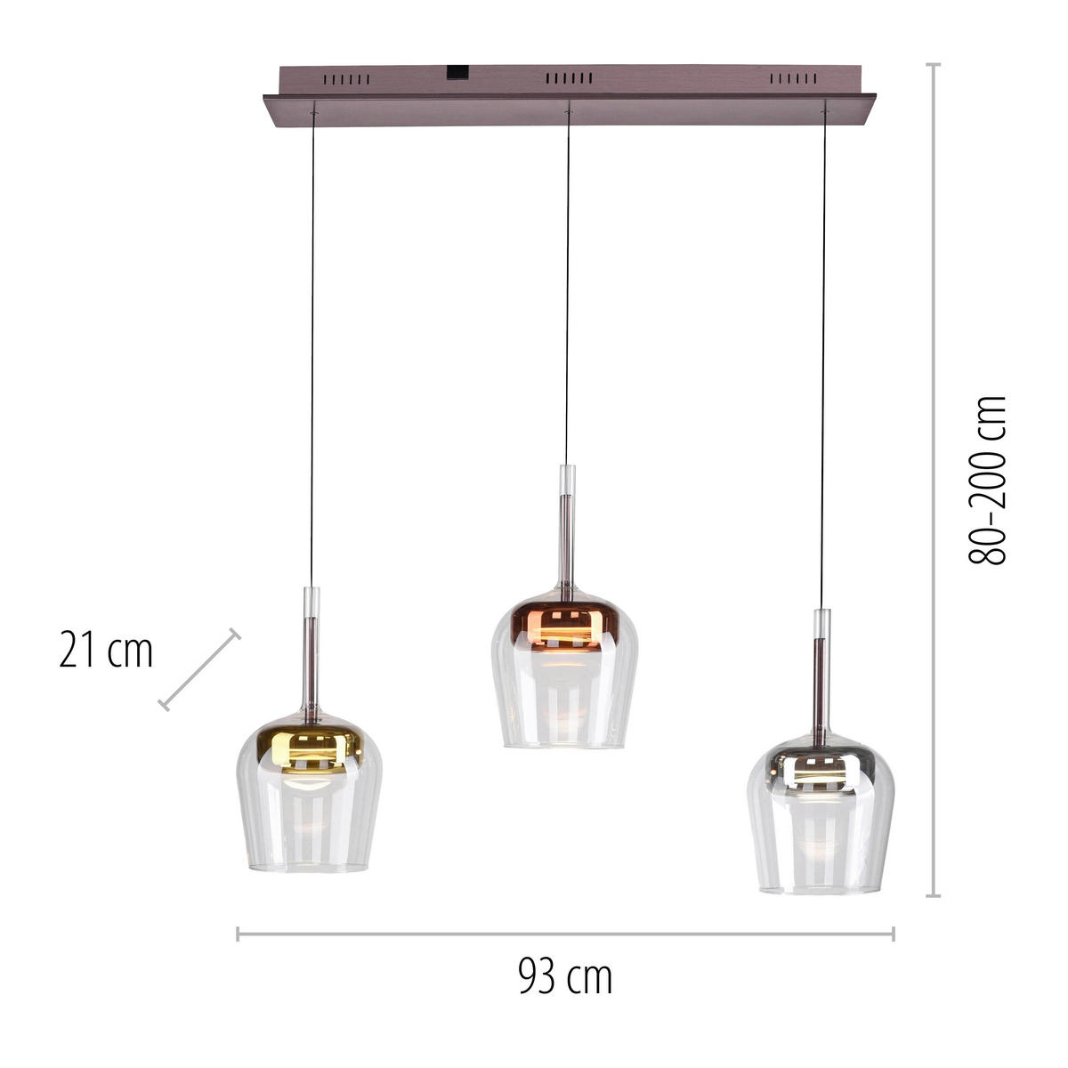 LED-HÄNGELEUCHTE 93/21/200 cm    - Silberfarben/Goldfarben, Design, Kunststoff/Metall (93/21/200cm)