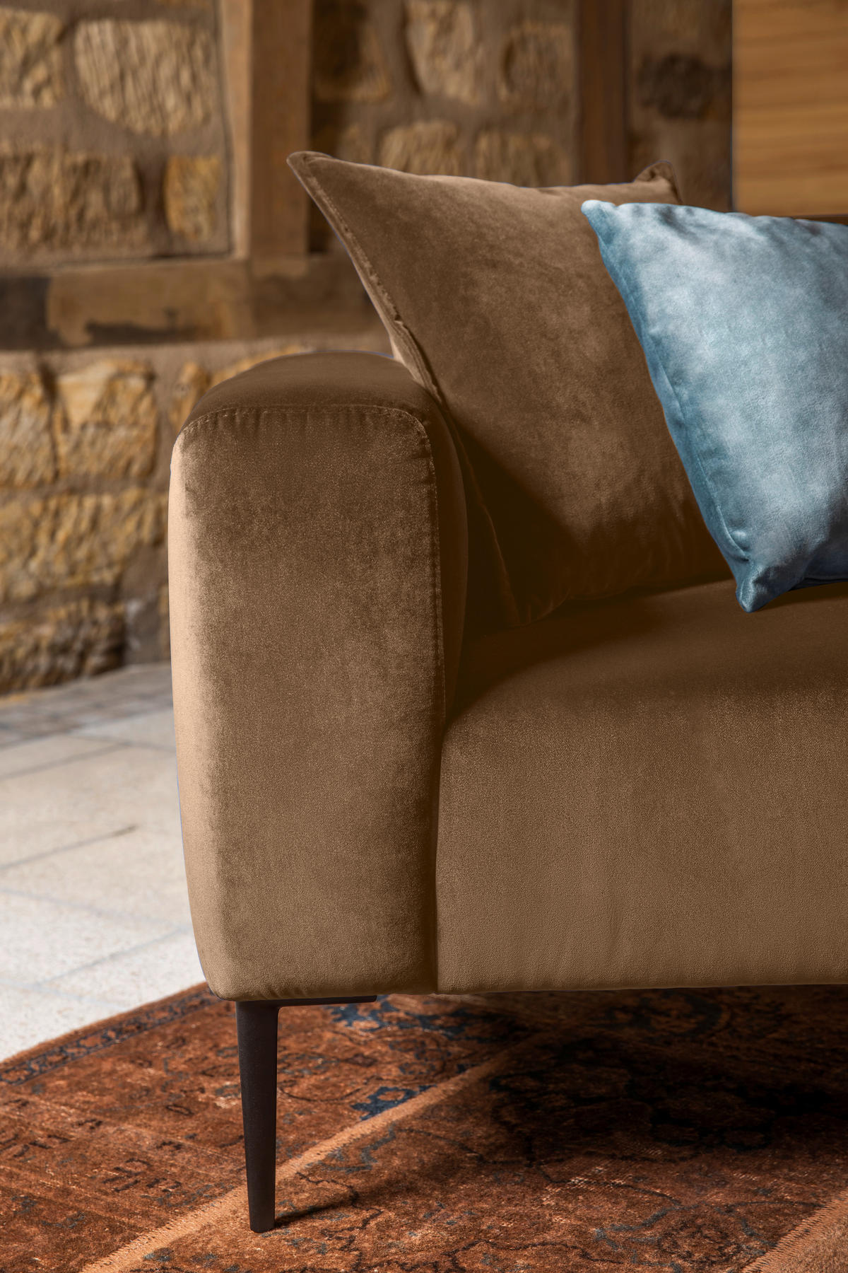 TROJMIESTNA POHOVKA, textil, koňaková - čierna/koňaková, Modern, kov/textil (250/76/86cm) - W.Schillig