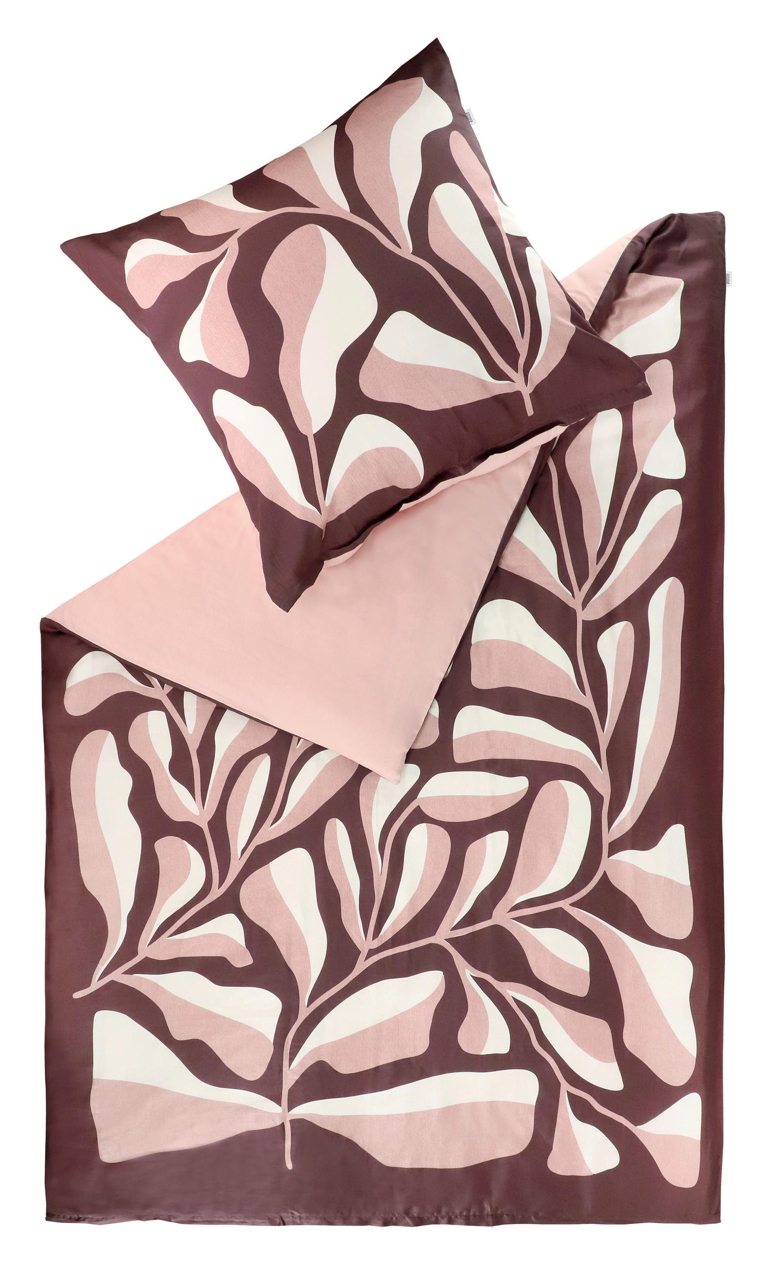 WENDEBETTWÄSCHE SW-Plant rot Satin 155/220 cm  - Rotbraun/Hellrosa, Design, Textil (155/220cm) - Schöner Wohnen