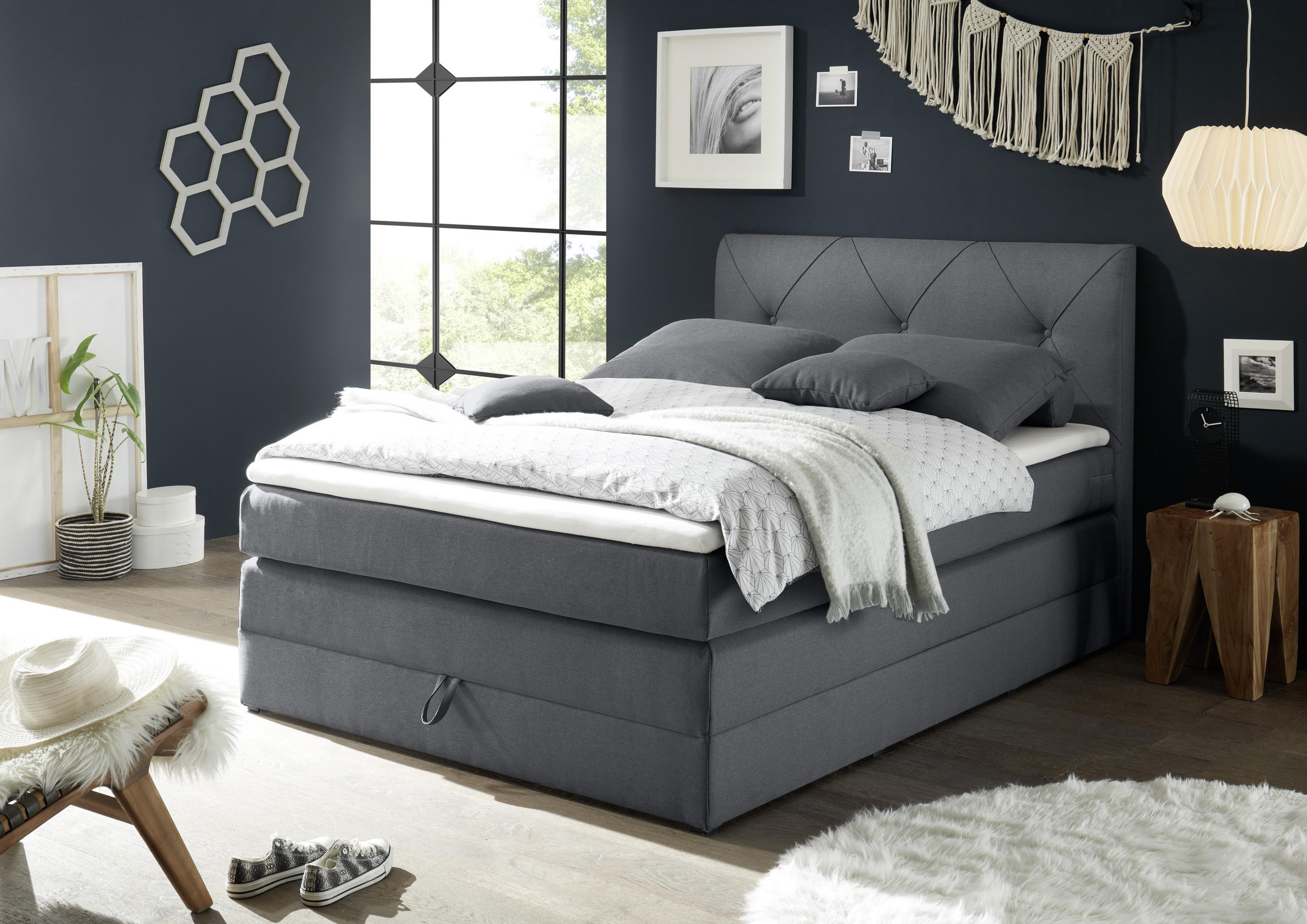 BOXSPRINGBETT 120/200 cm  in Anthrazit  - Anthrazit/Schwarz, Design, Holzwerkstoff/Kunststoff (120/200cm) - Xora