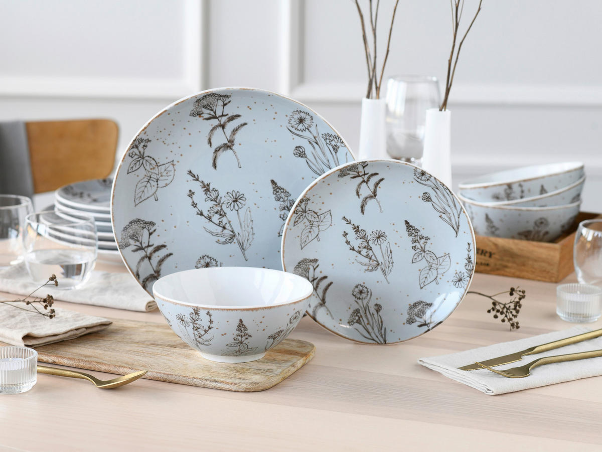SERVIS Vintage Flower Stein 12 delar  - ljusgrå, Basics, keramik - Creatable