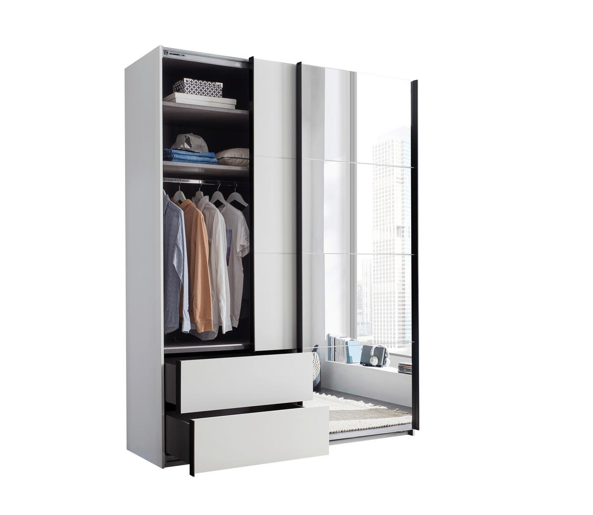 SCHWEBETÜRENSCHRANK 170/225,5/60 cm 2-türig Weiß, Schwarz  - Schwarz/Weiß, KONVENTIONELL, Glas/Holzwerkstoff (170/225,5/60cm) - Xora