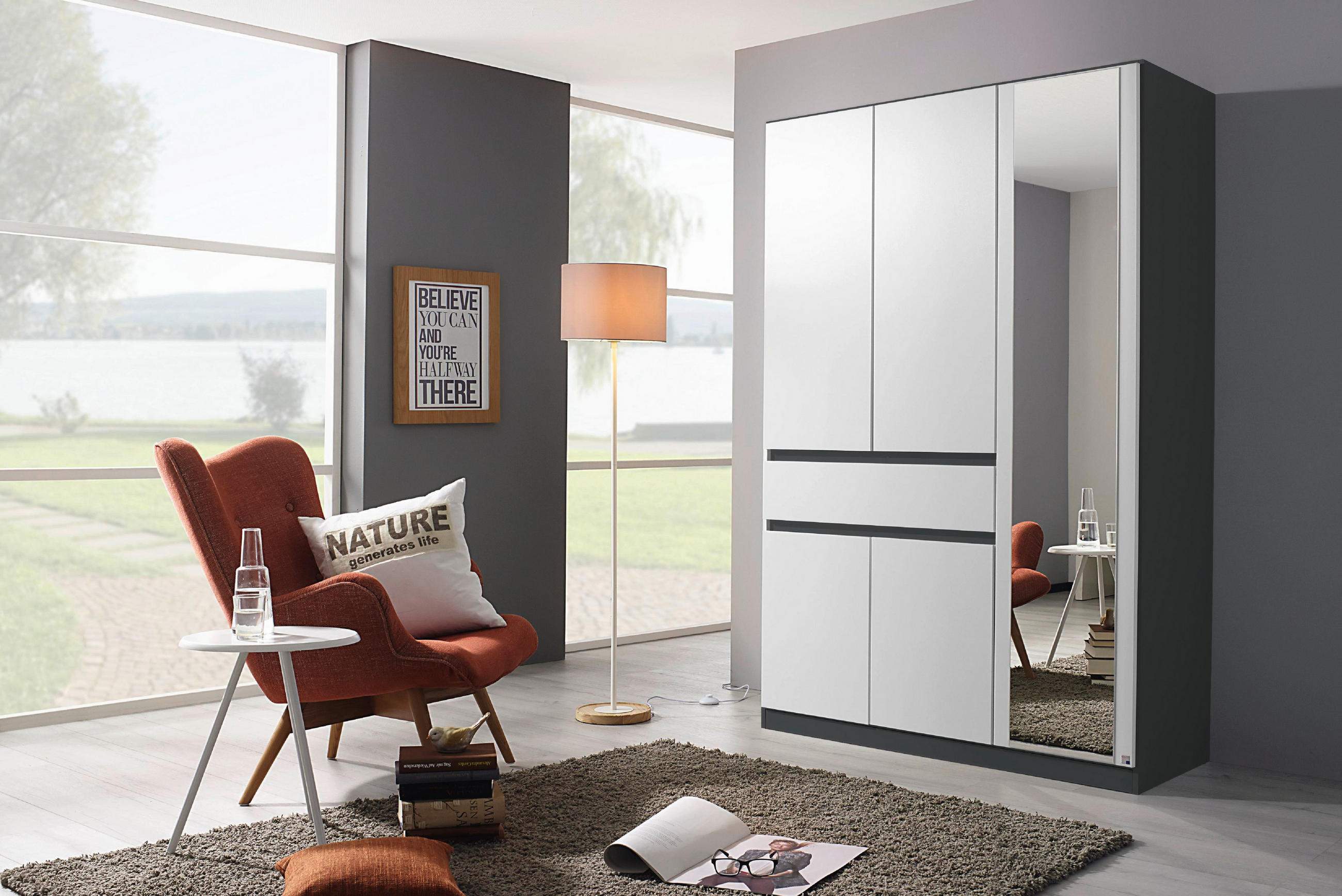 KLEIDERSCHRANK  in Grau, Weiß  - Weiß/Grau, Design, Glas/Holzwerkstoff (136/197/54cm) - Rauch Möbel
