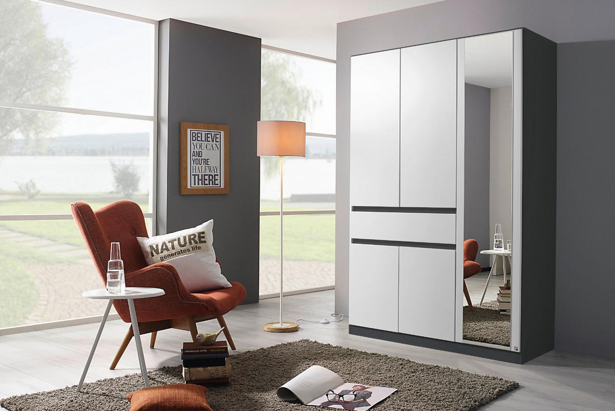GARDEROB 136/197/54 cm 5-dörrar - vit/grå, Design, trämaterial/glas (136/197/54cm) - Rauch Möbel