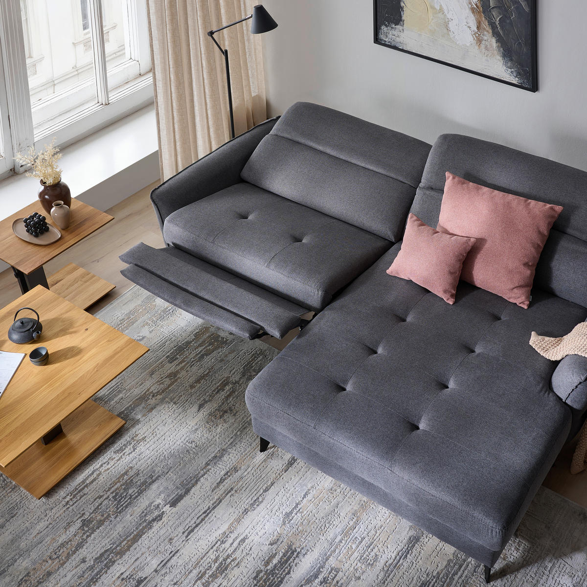 ECKSOFA Flachgewebe Anthrazit  - Anthrazit/Schwarz, Design, Textil/Metall (246/175cm) - Celina