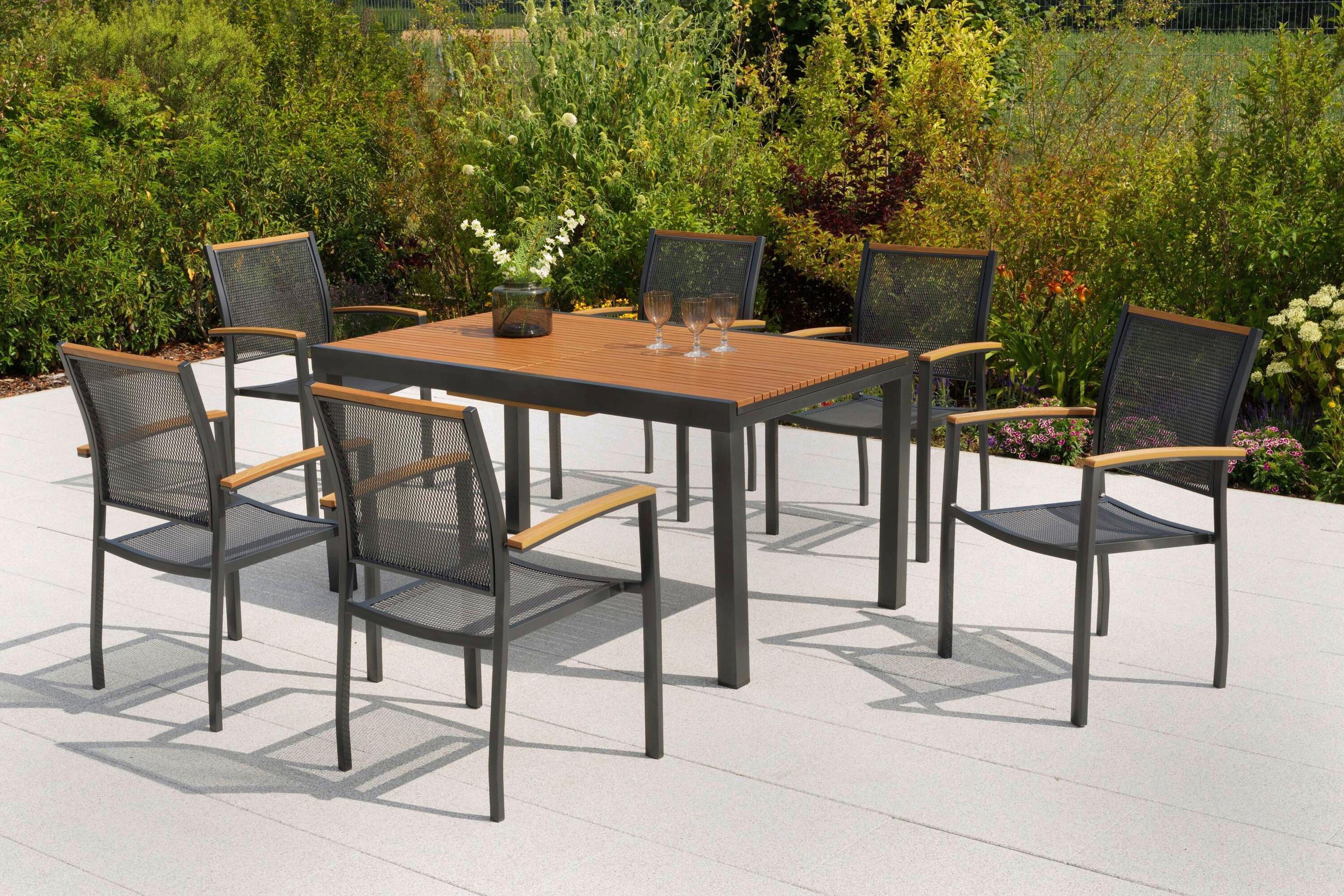 GARTENTISCHGRUPPE  - Graphitfarben/Naturfarben, KONVENTIONELL, Kunststoff/Metall - Gardenson