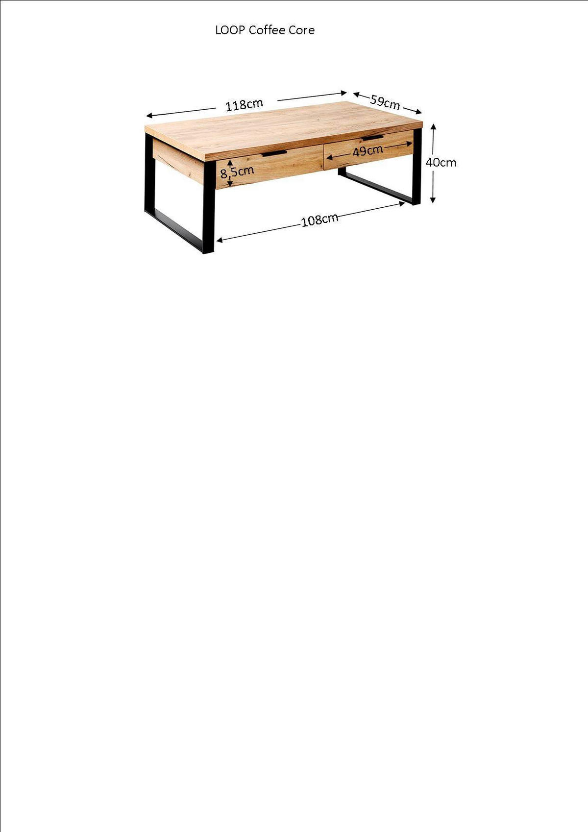 COUCHTISCH in Metall, Holzwerkstoff 118/59/40 cm  - Eichefarben/Anthrazit, Design, Holzwerkstoff/Metall (118/59/40cm)