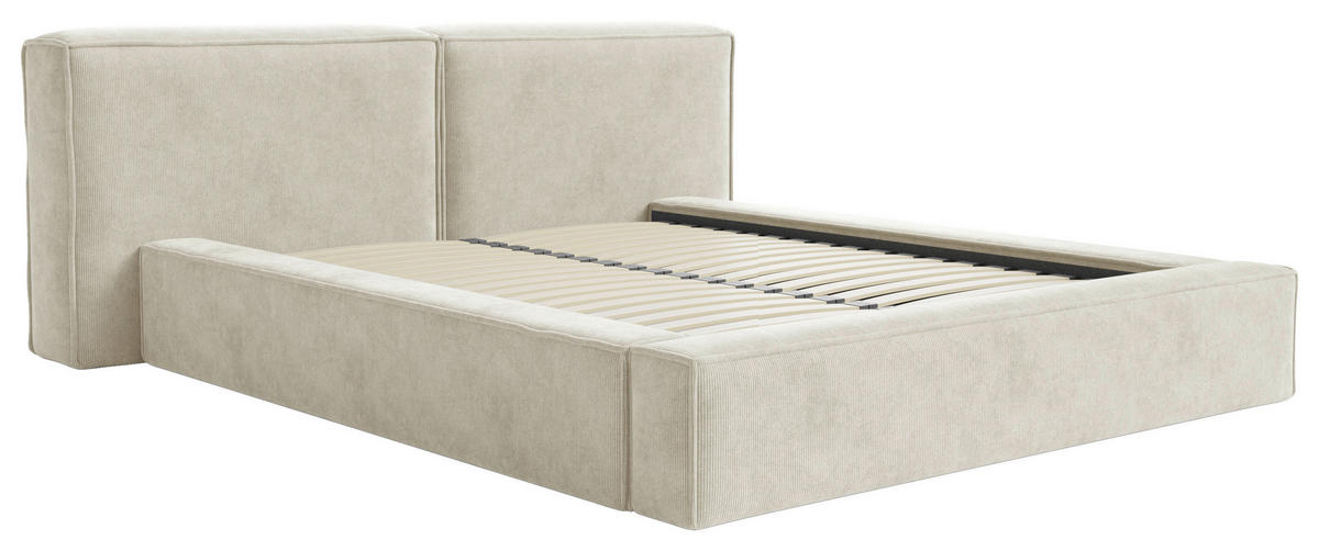 STOPPAD SÄNG ,160/200 cm  i beige  - beige/svart, Design, metall/trä (160/200cm) - Best Price