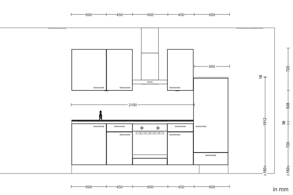 KÜCHENLEERBLOCK 270 cm   in Grün, Eichefarben  - Eichefarben/Schwarz, MODERN, Holzwerkstoff/Metall (270cm) - Nobilia