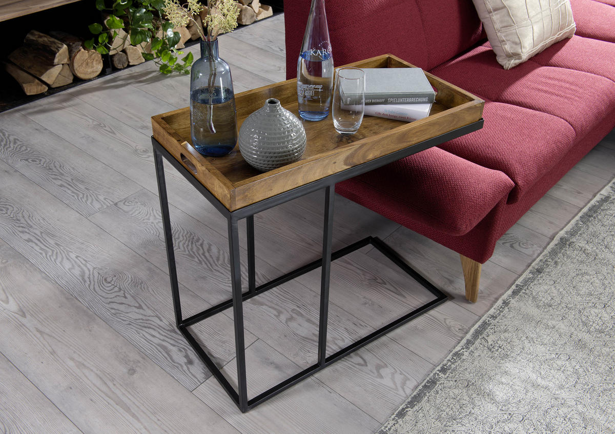 KISASZTAL fa 34/70/65 cm  - fekete/sheesham, Design, fa/fém (34/70/65cm) - MID.YOU