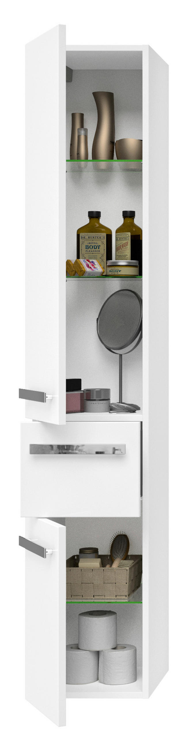HOCHSCHRANK 30/168/33 cm  - Chromfarben/Weiß Hochglanz, KONVENTIONELL, Glas/Holzwerkstoff (30/168/33cm) - Sadena