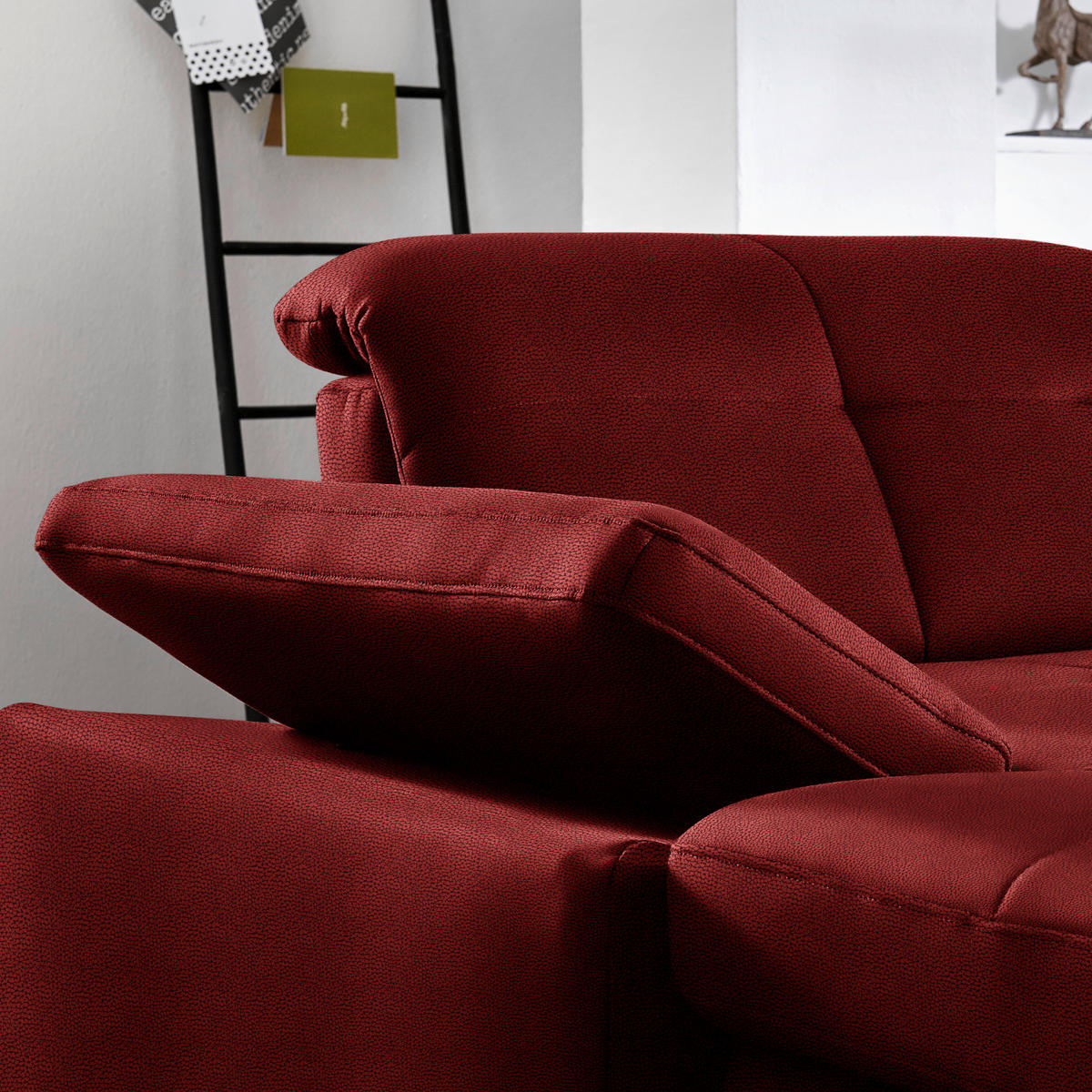 ECKSOFA  in Flachgewebe Dunkelrot  309/195 cm  - Chromfarben/Dunkelrot, Design, Textil (309/195cm) - Beldomo Style
