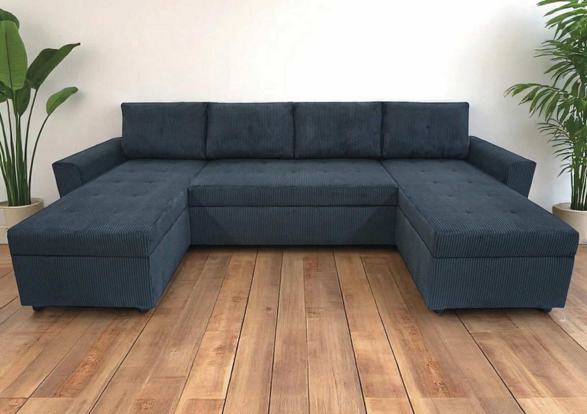 WOHNLANDSCHAFT TERMOLI in Cord Anthrazit  - Anthrazit/Schwarz, Design, Kunststoff/Textil (155/296/155cm) - MID.YOU