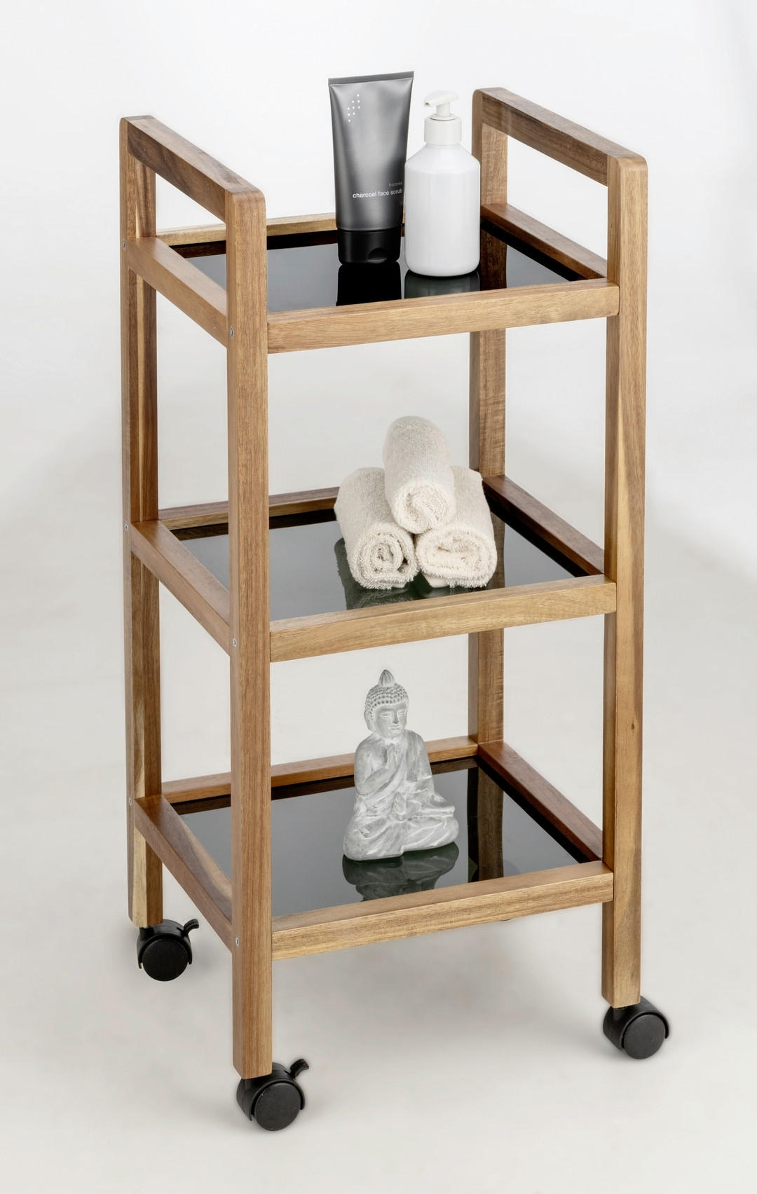 BADEZIMMERREGAL 35/76,5/31 cm  - Schwarz/Braun, Basics, Glas/Holz (35/76,5/31cm) - Wenko