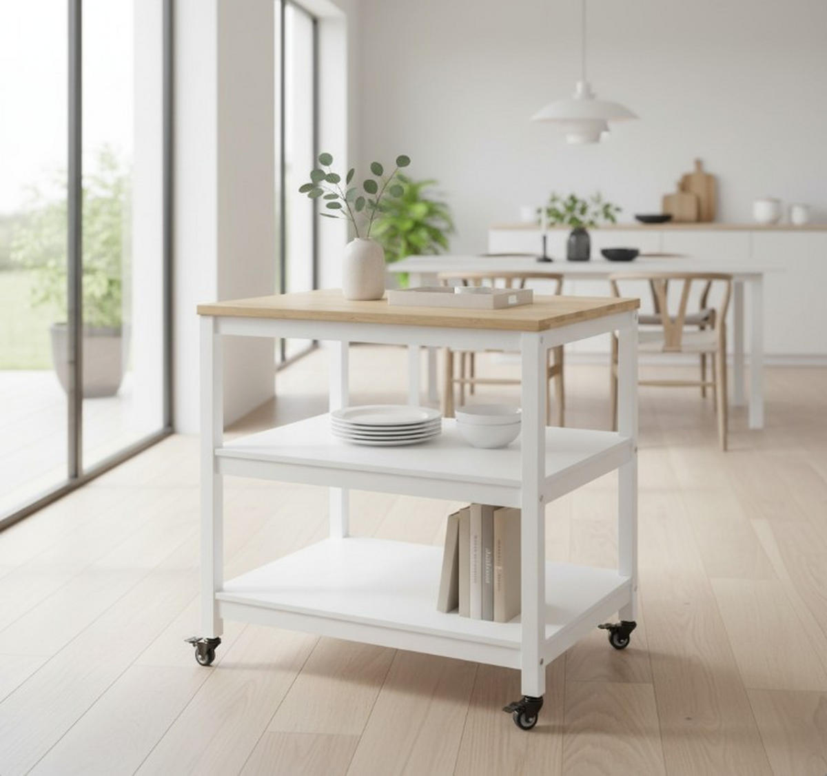 SERVIERWAGEN , blanc  - noir/blanc, Basics, matière synthétique/bois (79/90/60cm) - MID.YOU