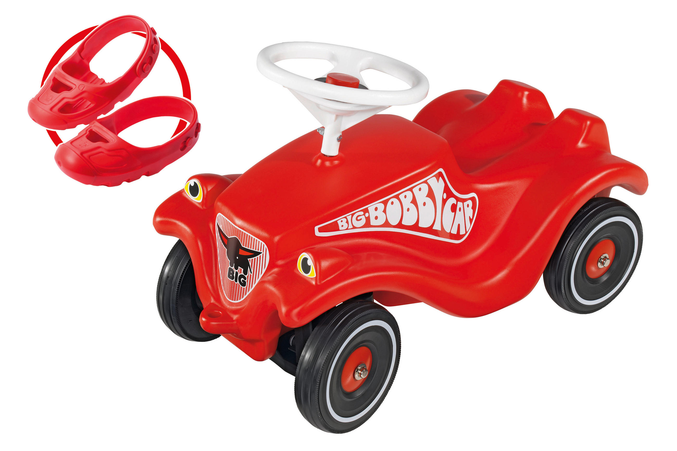 RUTSCHFAHRZEUG Bobby Car-Set inkl. Schuhschoner und Flüsterräder  - Rot/Schwarz, Basics, Kunststoff/Metall (58/30/38cm) - BIG